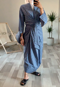 PLAID BLUE WRAP DRESS