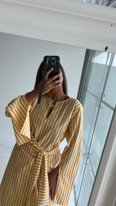 YELLOW PLAID WRAP DRESS