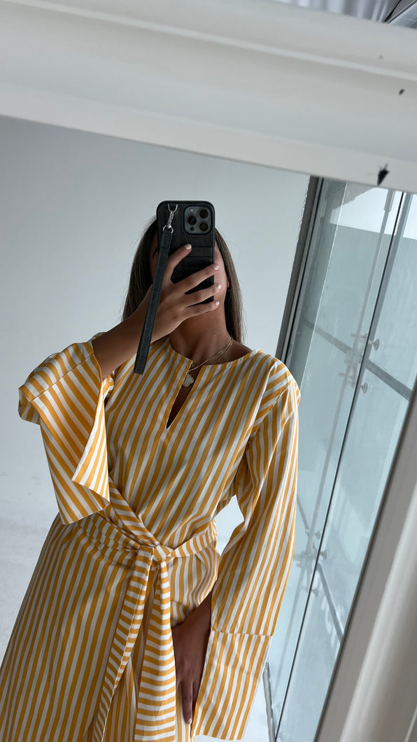 YELLOW PLAID WRAP DRESS