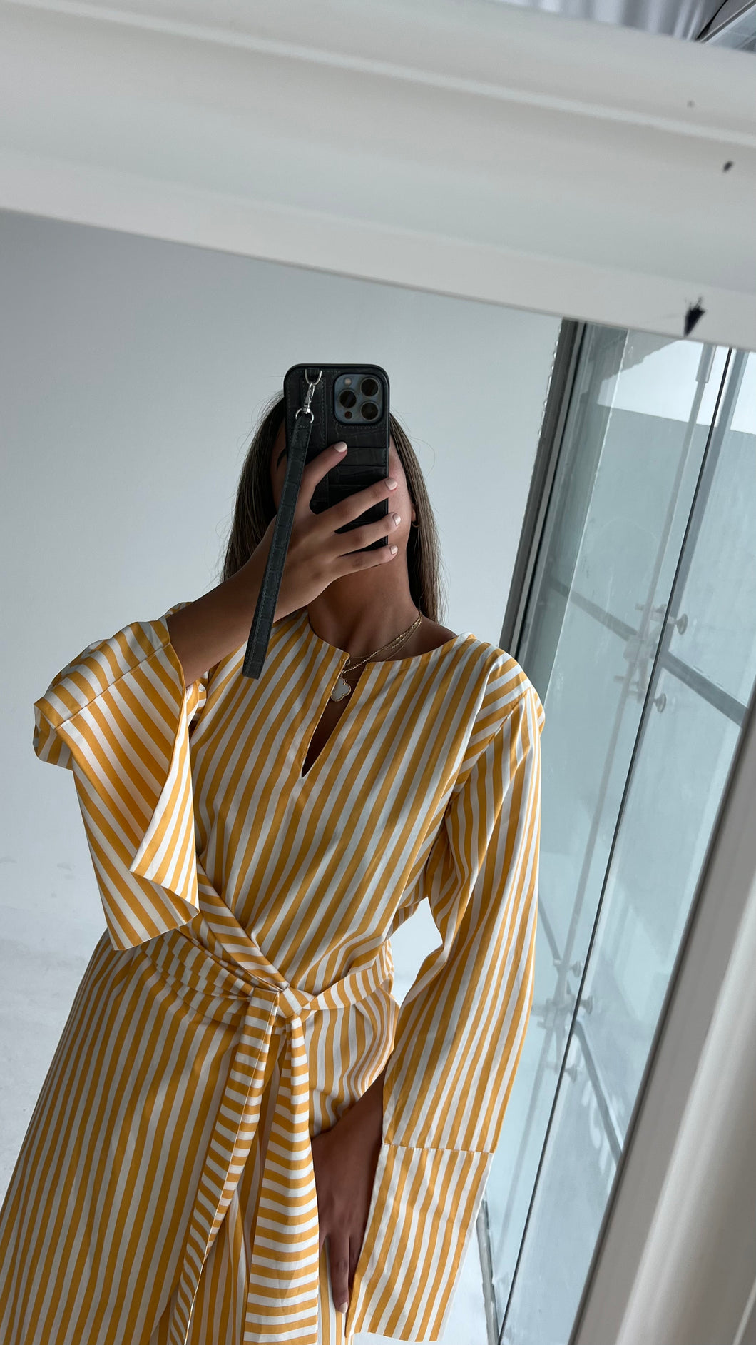 YELLOW PLAID WRAP DRESS