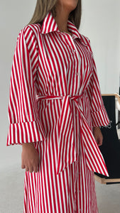 RED STRIPED DRESS-SHIRT